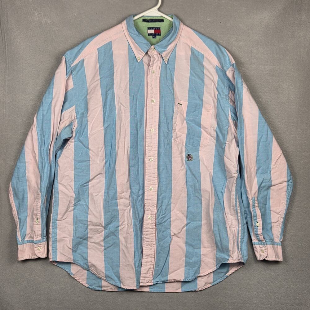 Vintage 90s Tommy Hilfiger Striped Oxford Shirt Mens XL Pastel Multi Color